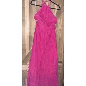 Made In Italy Lumina Pink Dress Halter Open‎ Back M/L Linen Cotton blend